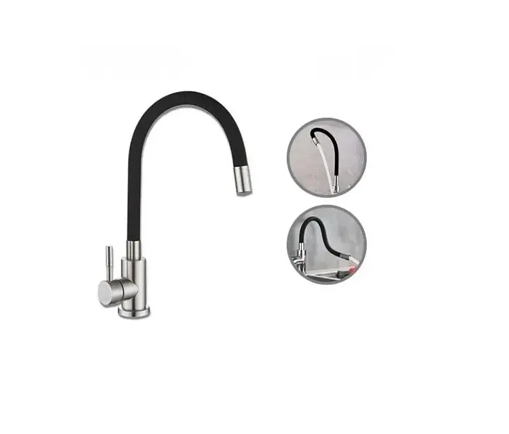 Змішувач для кухонної мийки Udis EZA4-F090KB нержавійка, гнучкий силіконовий вилив Чорний 30412 - фото 2