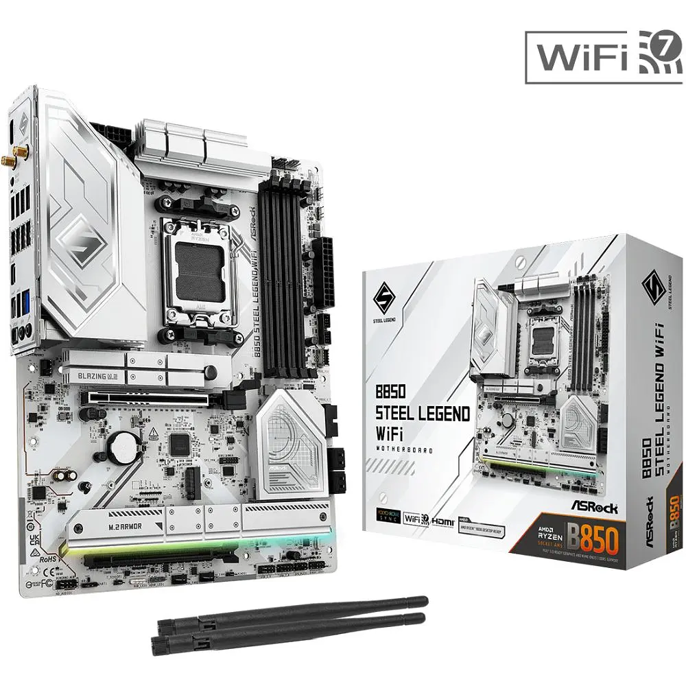 Материнская плата ASRock B850 Steel Legend WiFi (AM5/B850, 4*DDR5, 2xPCIex16, HDMI, 4xSATA,4xM.2, 2.5GLan, ATX) (B850 Steel Legend WiFi) - фото 2