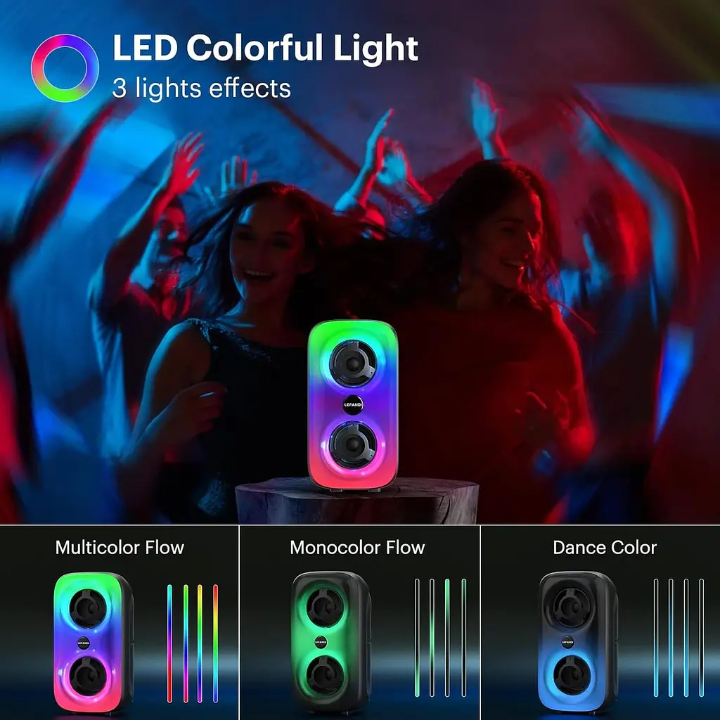 Портативний динамік LEFANDI Bluetooth, бездротовий динамік Bluetooth 5.0 зі стереозвуком, FM-радіо, тривалий час відтворення - фото 3