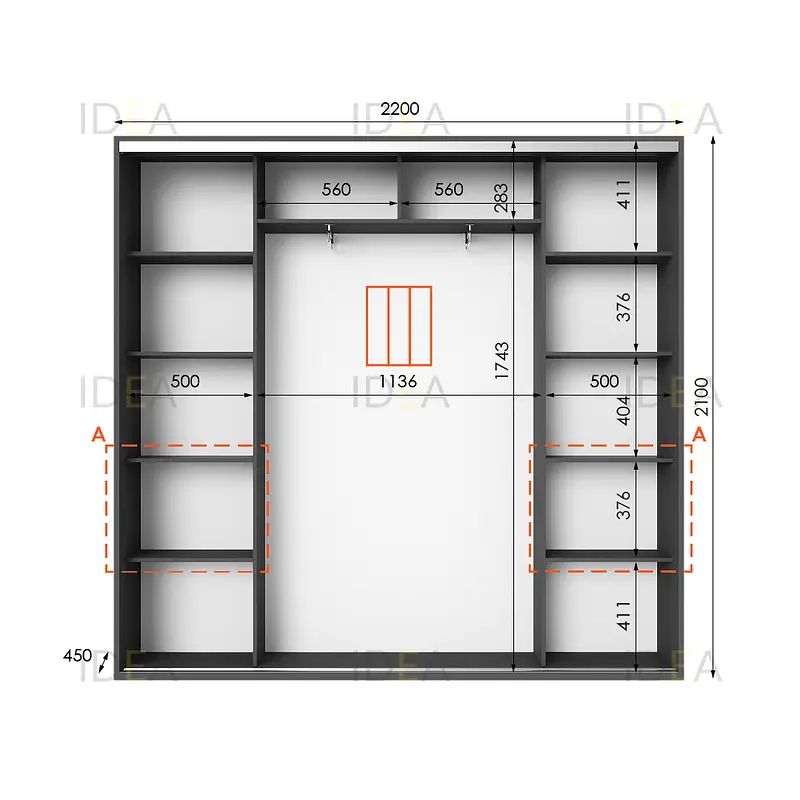 Шафа-купе Idea серія 7 220 x 45 x 210 см Антрацит Дзеркало - фото 2