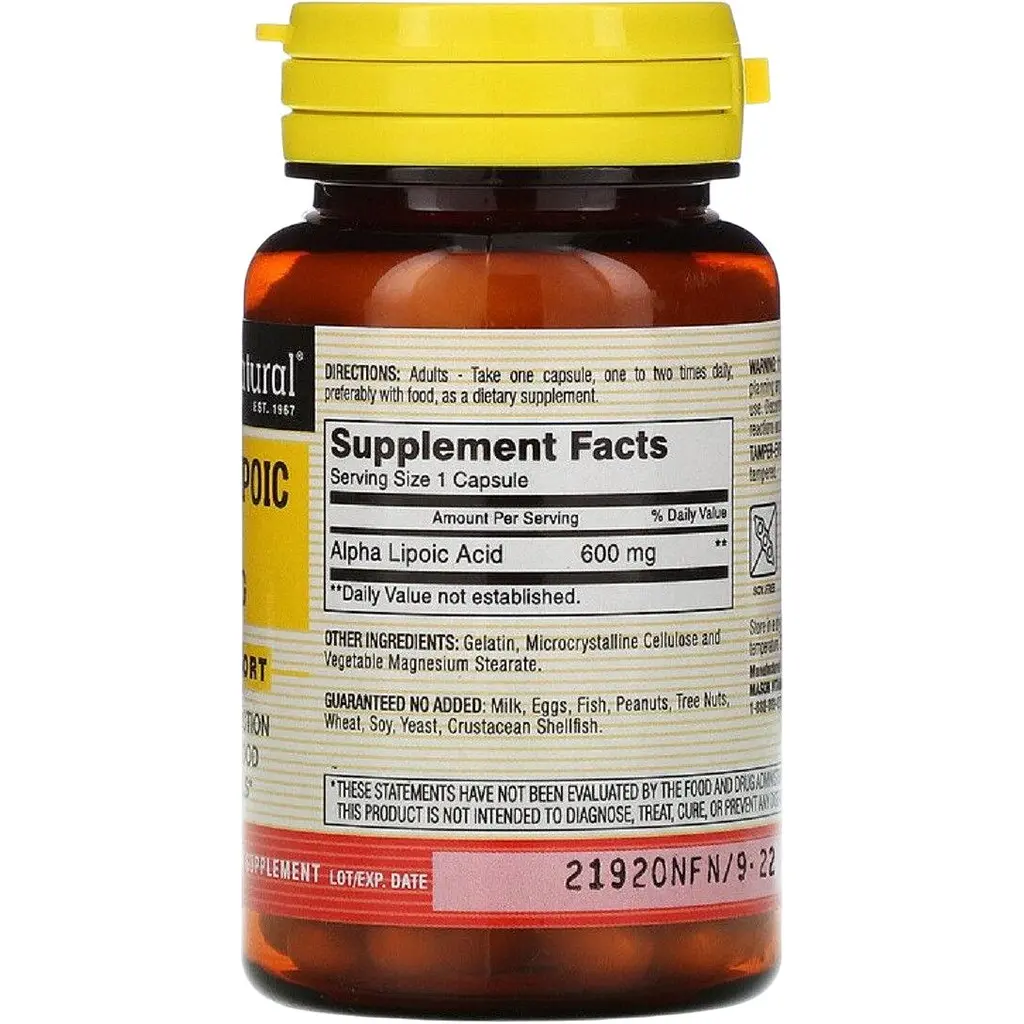 Альфа-ліпоєва кислота Mason Natural Alpha-Lipoic Acid 600 мг 30 капсул - фото 2