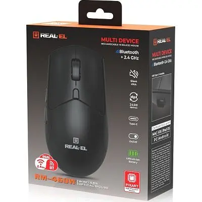 Комп'ютерна мишка Real-El RM-460W Wireless/Bluetooth Black (EL123200048) - фото 7