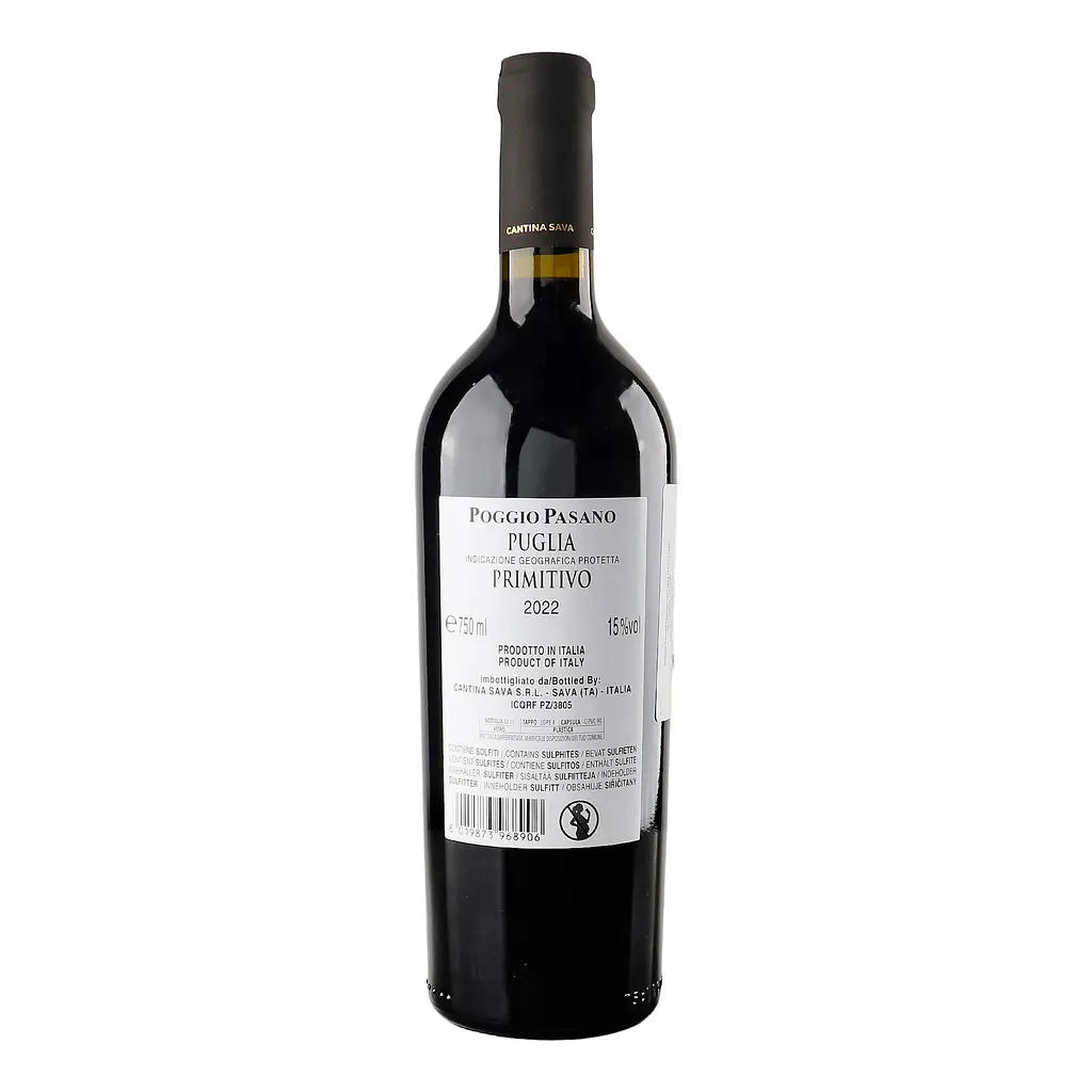 Вино Cantina Sava Poggio Pasano Primitivo Puglia червоне сухе 13.5% 0.75 л - фото 3