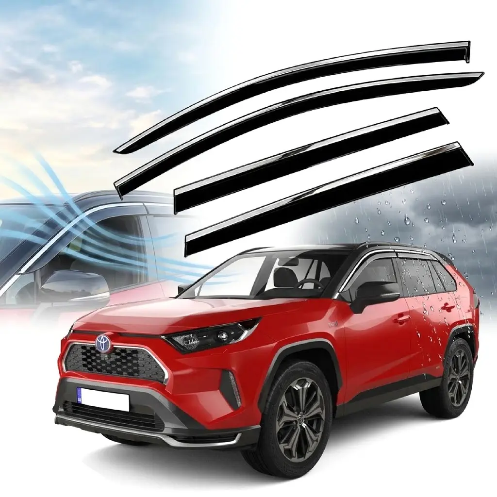 Дефлектори вікон вітровики Benke для Toyota Rav 4 2018- Антихром (Тенмний Молдинг Нержавіюча сталь 3D)