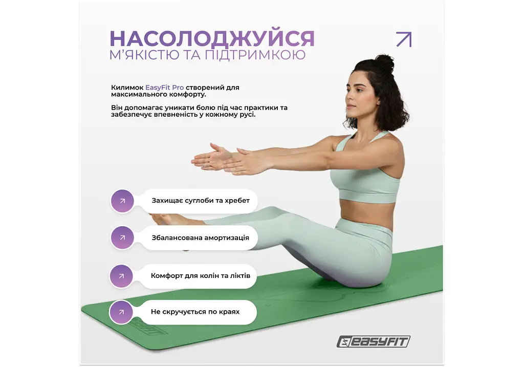 Килимок для йоги професійний EasyFit Pro каучук, 184 x 68 см, 5 мм зелений (EF-1925-GN) - фото 6