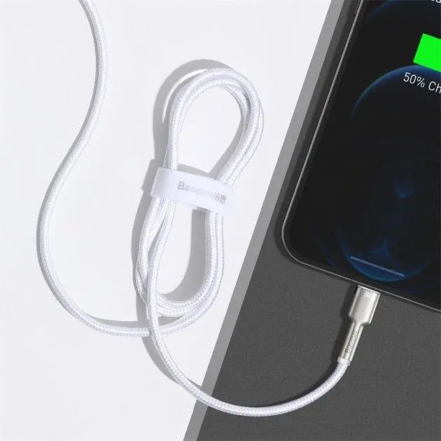 Кабель Baseus Cafule Metal Cable Type-C to Lightning PD 20W 1m CATLJK-A02 White - фото 5