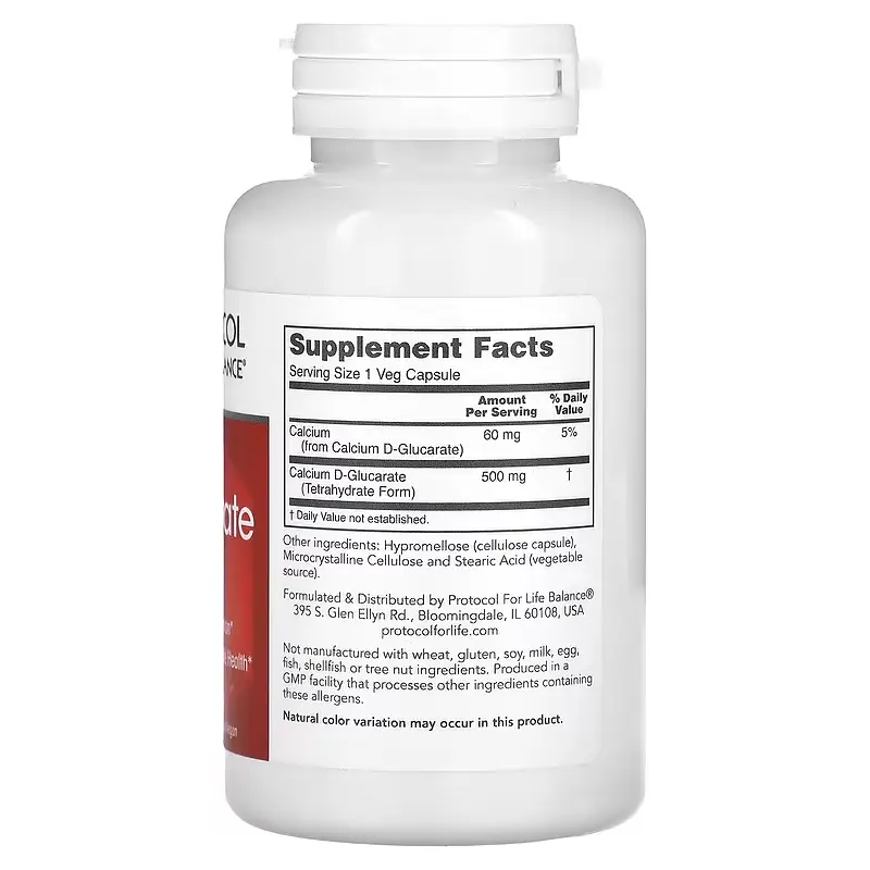 Кальций D-глюкарат Protocol for Life Balance Calcium D-Glucarate 500 мг 90 вегетарианских капсул - фото 2