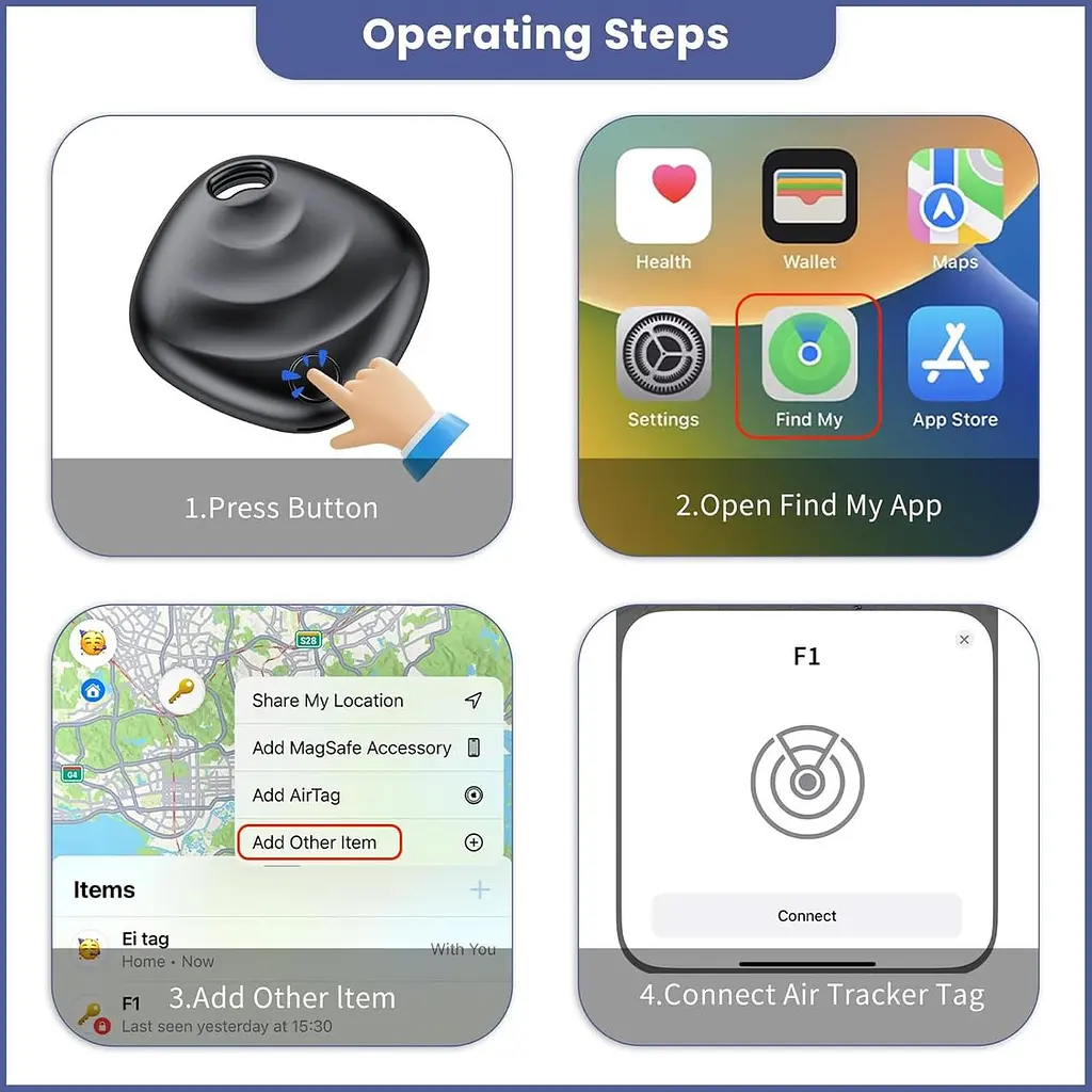 Bluetooth-трекери Hoxe для Apple Find My, комплект 4 шт з батарейками - фото 6