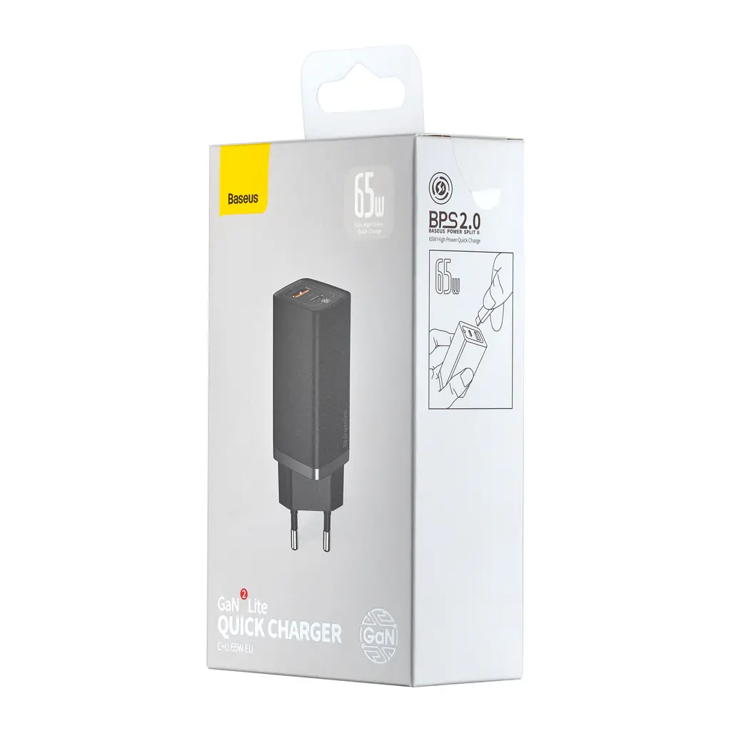 МЗП Baseus GaN2 Lite Quick ChargerC + U 65W EU Black - фото 2