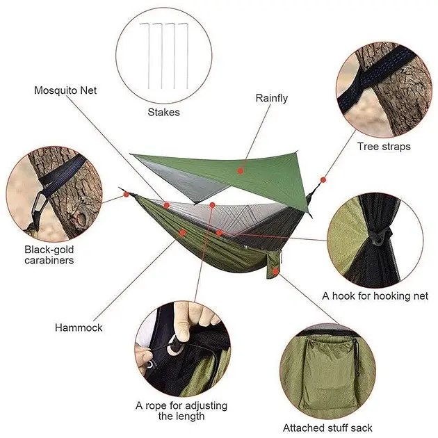 Туристичний підвісний гамак з москітною сіткою 270×150см UKC Hammock Net камуфляж - фото 5