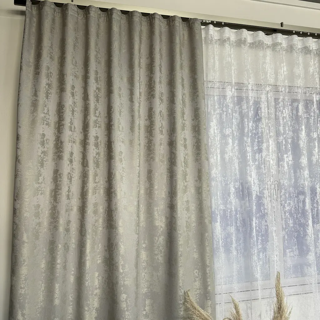 Мармурові жакардові штори світло-сірого кольору 2шт. 150х270 з білим тюлем жакардовим 400х270, на та ALBO pbe0052580 - фото 5