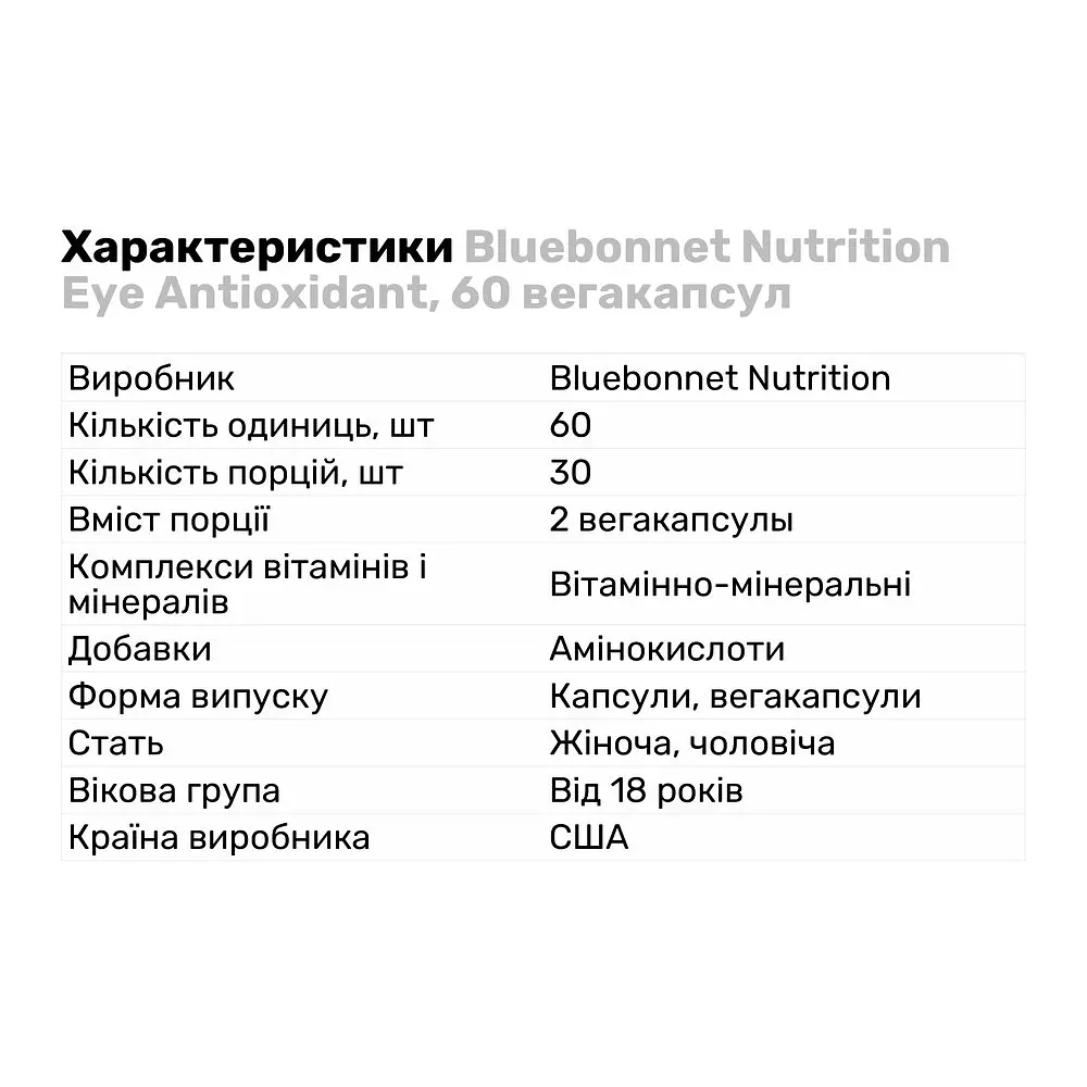 Натуральна добавка Bluebonnet Nutrition Eye Antioxidant 60 вегакапсул - фото 2