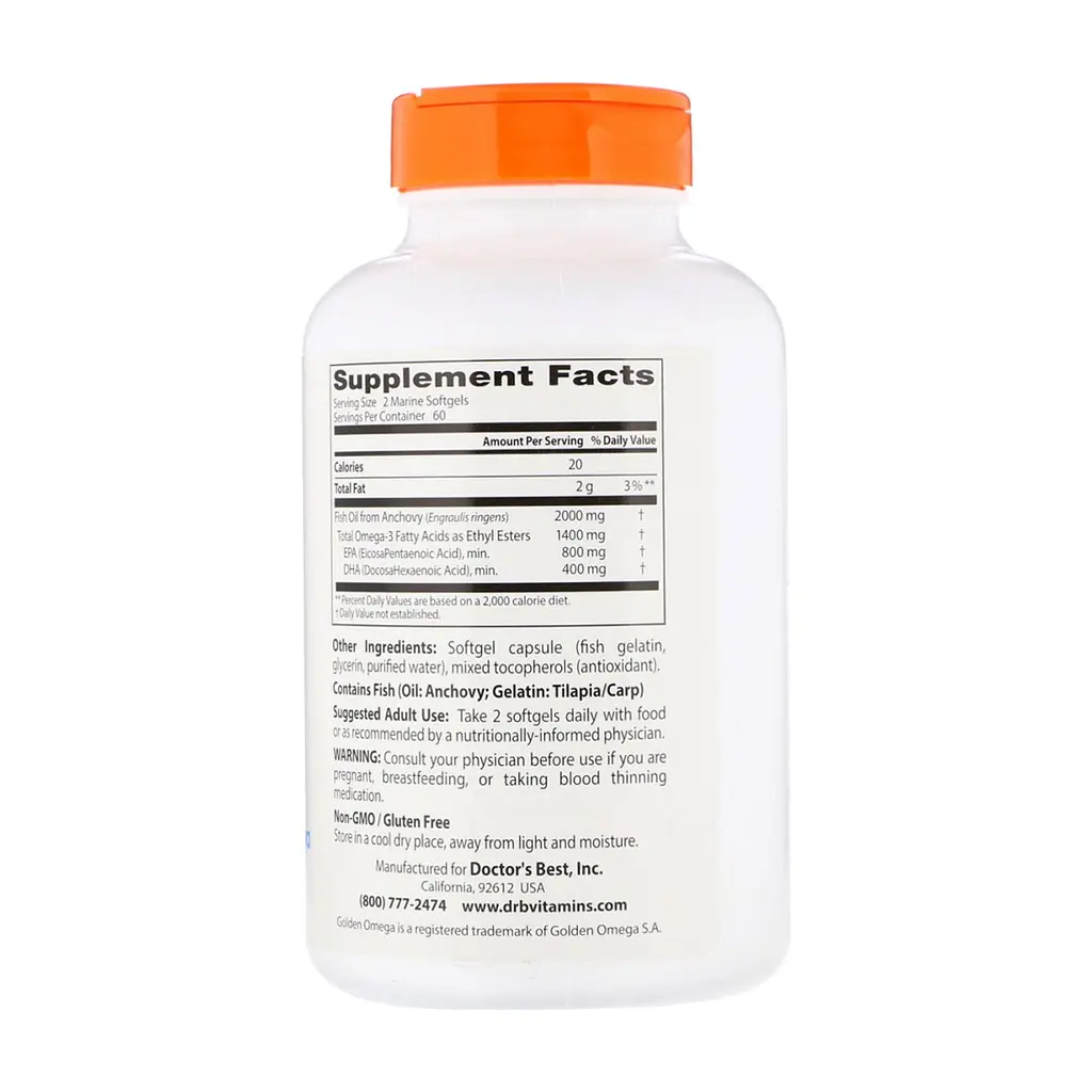 Жирні кислоти Doctor's Best Риб'ячий жир Омега-3, Omega 3 Fish Oil with Goldenomega, 100 (DRB-00478) - фото 2