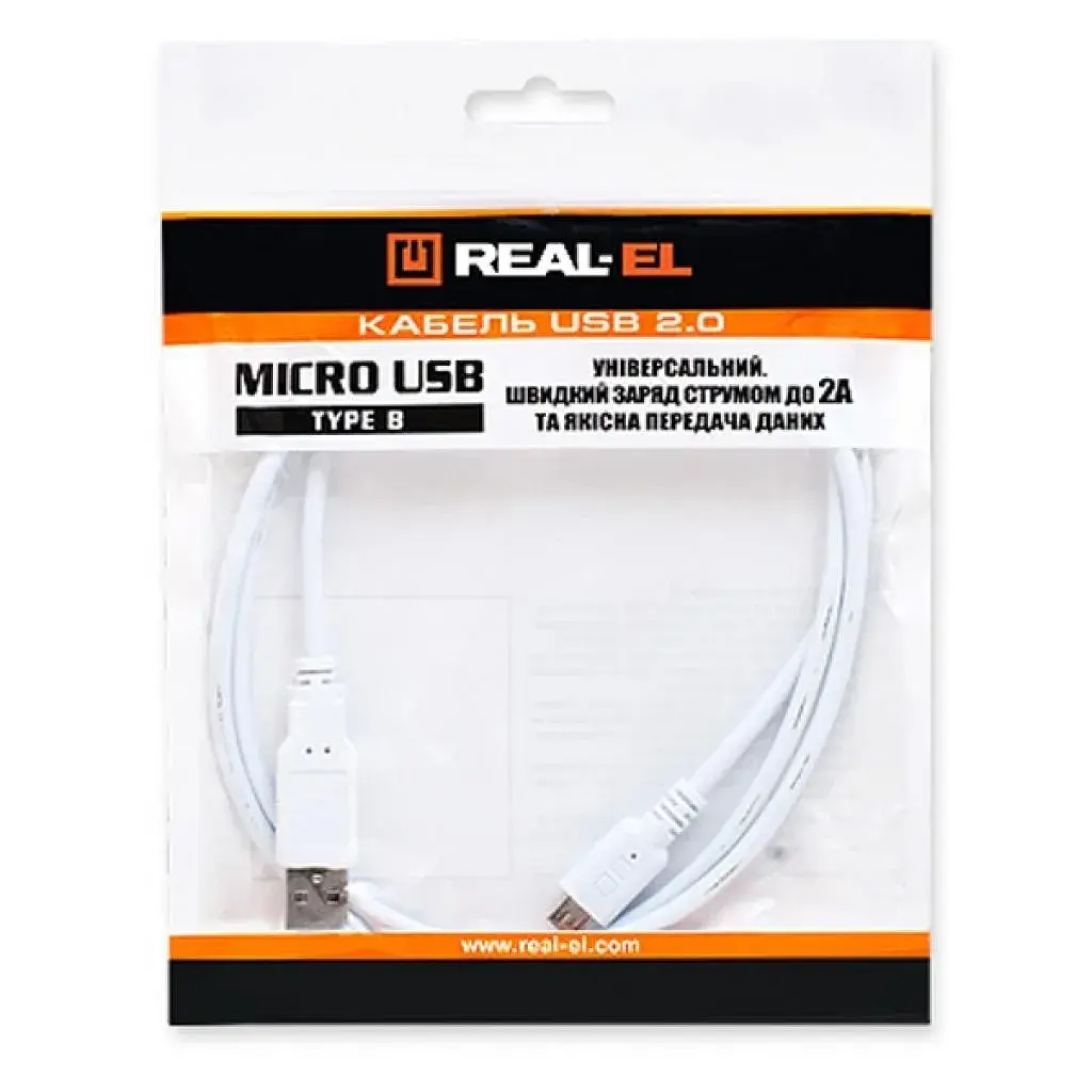 Дата кабель USB 2.0 AM to Micro 5P 0.6m Pro white REAL-EL (EL123500022) - фото 2