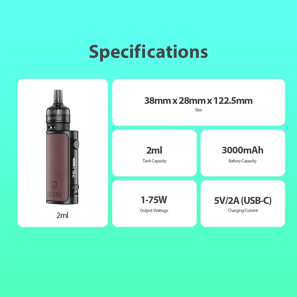 Набір електронна сигарета Eleaf iStick i75 75W 3000mAh Ep Pod Tank 2ml Kit Blue (15781) - фото 6