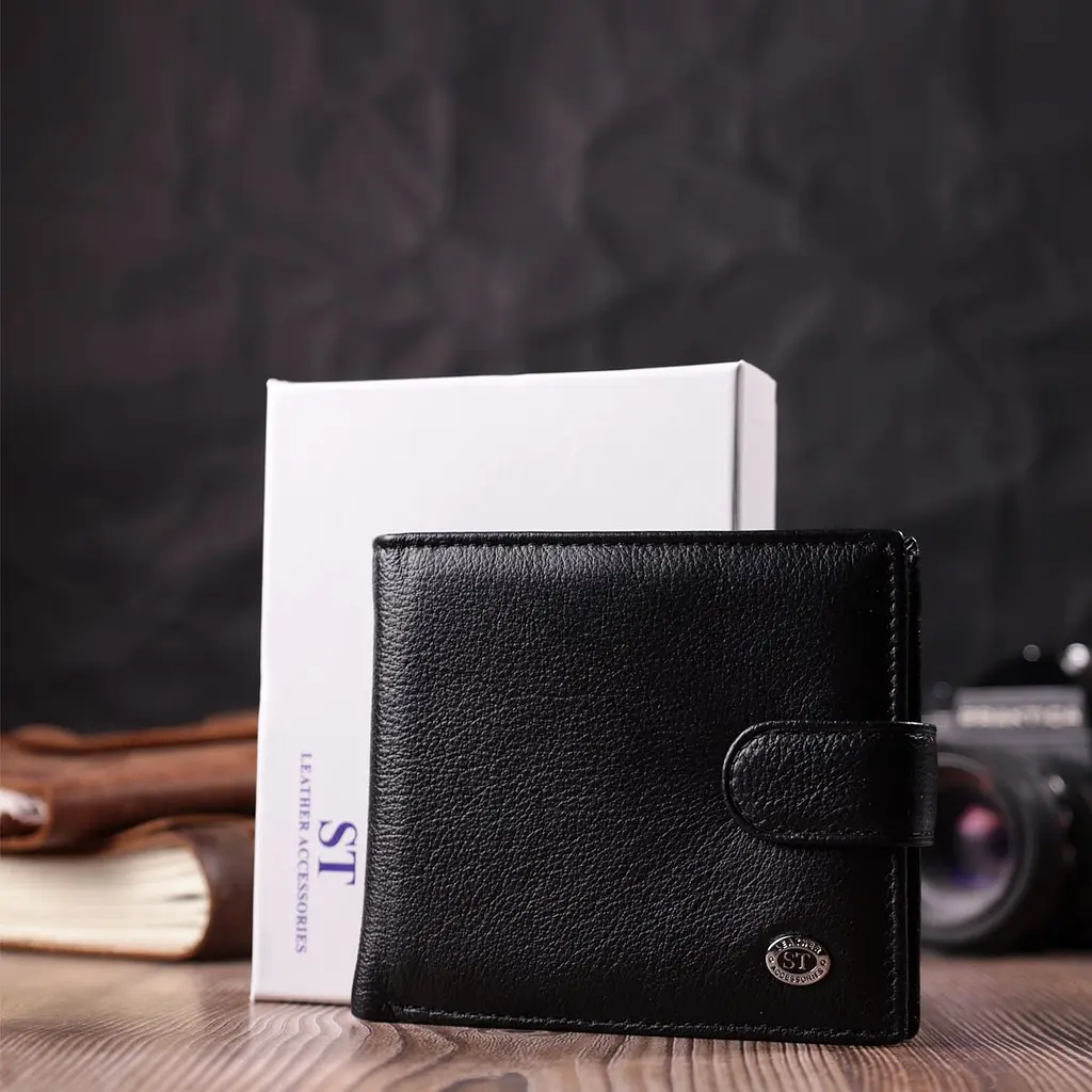 Чоловічий трендовий гаманець із натуральної шкіри ST Leather 22553 чорний - фото 9