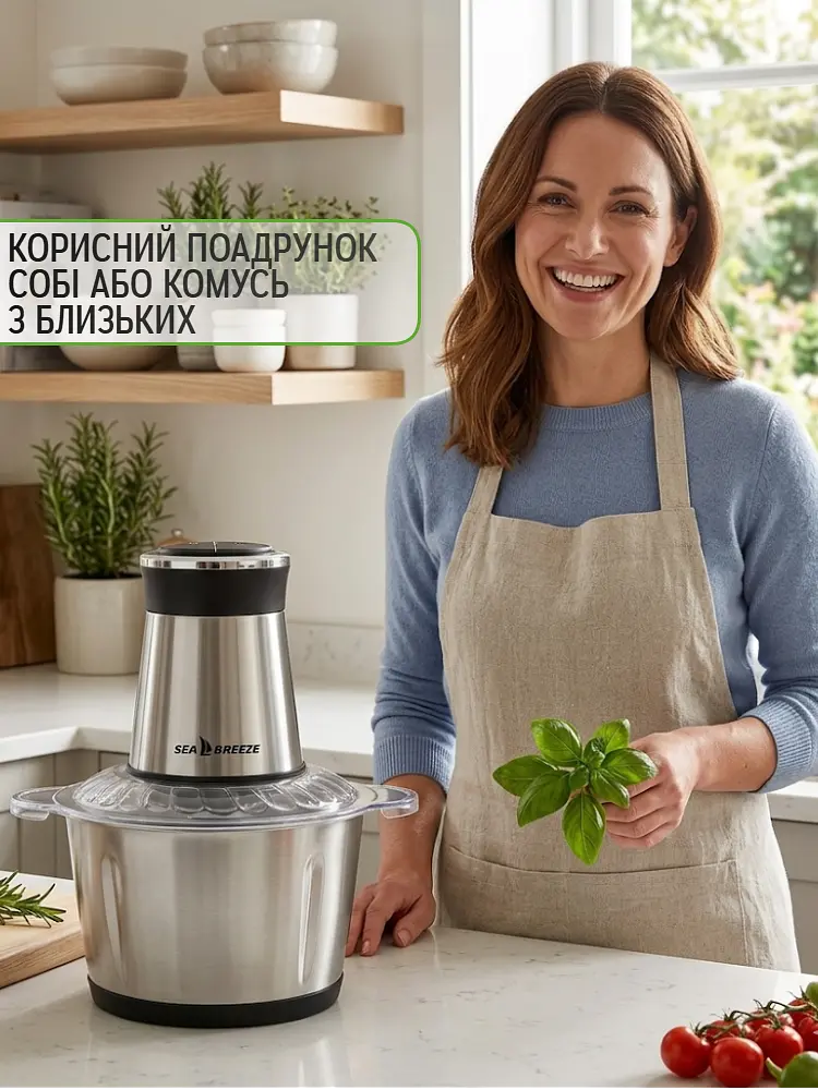 Подрібнювач для кухні SeaBreeze MultiFunction Food Chopper 3в1 з металічною чашою на 2 л 1600 Вт - фото 9