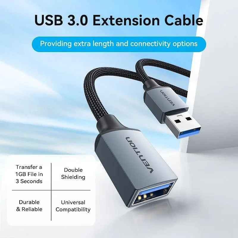 Кабель Vention USB - USB V 3.0 (M/F), 1 м, Black (CBLHF) - фото 3