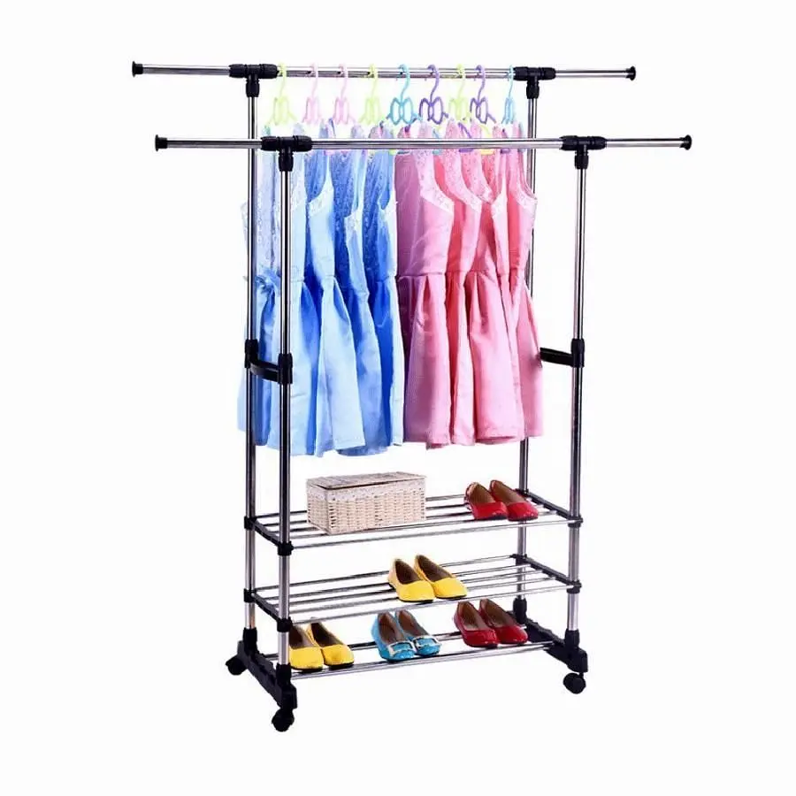 Вішалка-стійка XPRO з полицями для взуття подвійна телескопічна 80х36х160 см срібляста (43726-_524) - фото 2