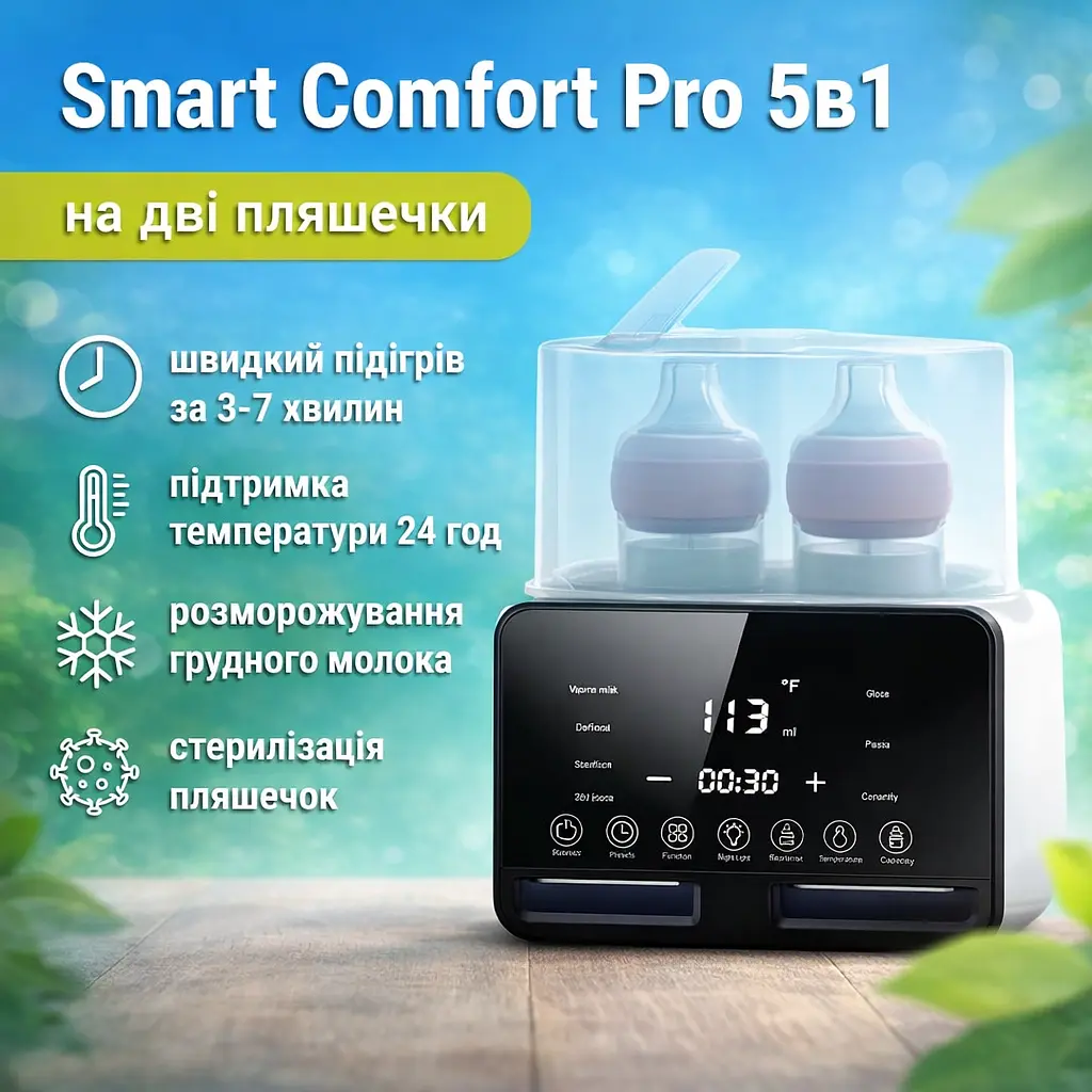 Багатофункціональний стерилізатор-підігрівач для дитячих пляшечок 5в1 Smart Comfort Pro - фото 3