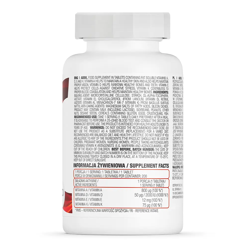 Вітаміни та мінерали ADEK, 200 таблеток OstroVit vit0003549 - фото 2