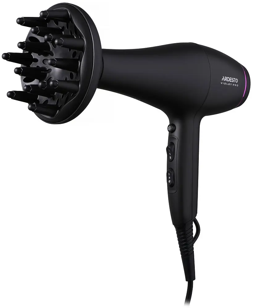 Фен Ardesto HD-Y222PRO, Black, 2200W, 2 швидкості, 3 режими, дифузор, концентратор, функція "Cool Shot", захист від перегріву, Soft Touch покриття - фото 3
