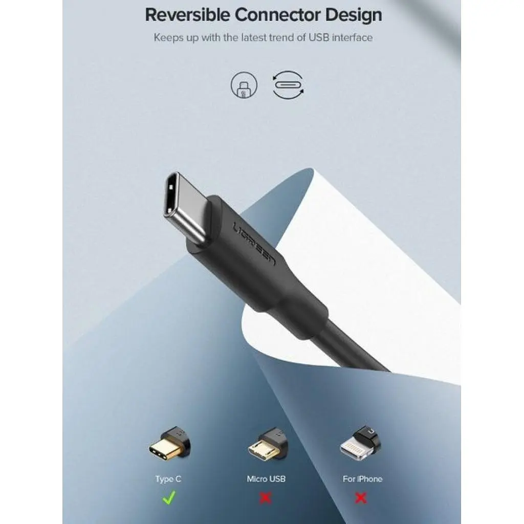 Дата кабель USB 2.0 AM to Type-C 1.0m US287 Black Ugreen (60116) - фото 5