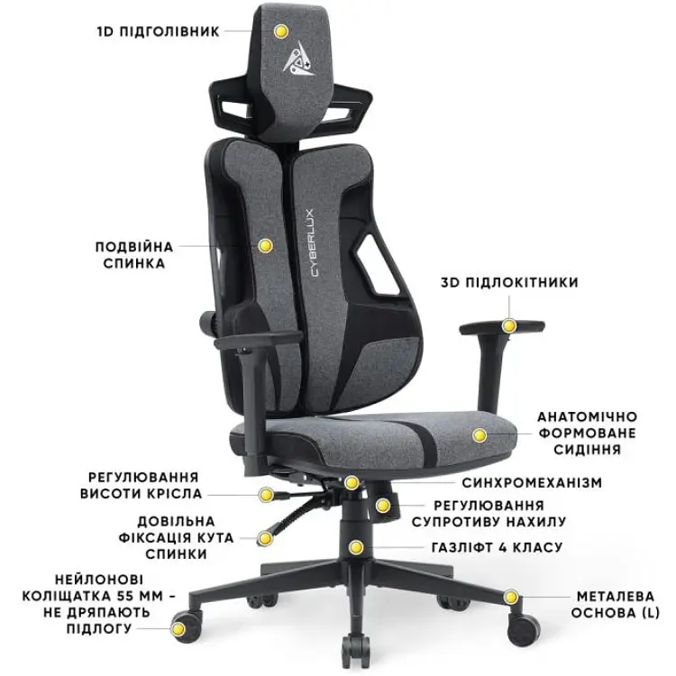 Геймерське крісло Cyberlux V8 Fabric Grey (GM-V8 FG)  - фото 6