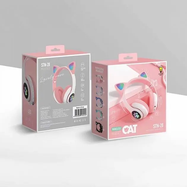 Бездротові дитячі Bluetooth навушники з котячими вушками та LED підсвічуванням STN AKS 28 рожевий - фото 2