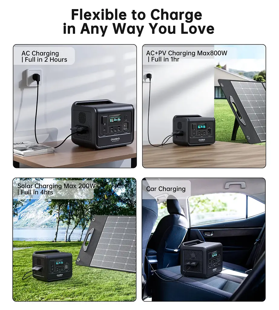 Зарядна станція Choetech BS060 800Вт (512Вт/г) AC,LiFePo4,MPPT, UPS, USB-C PD100 Вт - фото 6