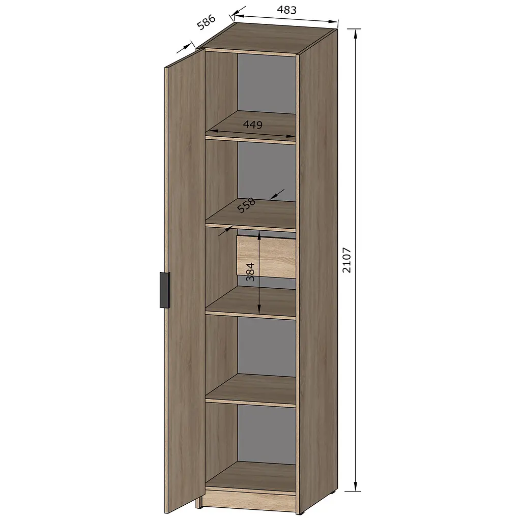 Шкаф-пенал с полками для одежды Moreli Forte F-0013 в стиле Loft 483х2107х590 мм Дуб Гранж Песочный - фото 3