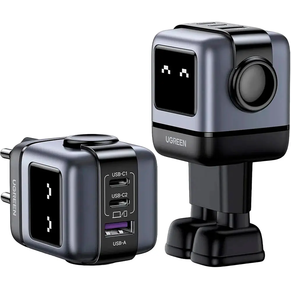 Зарядний пристрій 3xUSB 65W (2xUSB-C+USB-A) Gan Robot tech Fast Charger Сірий CD361 Ugreen - фото 4