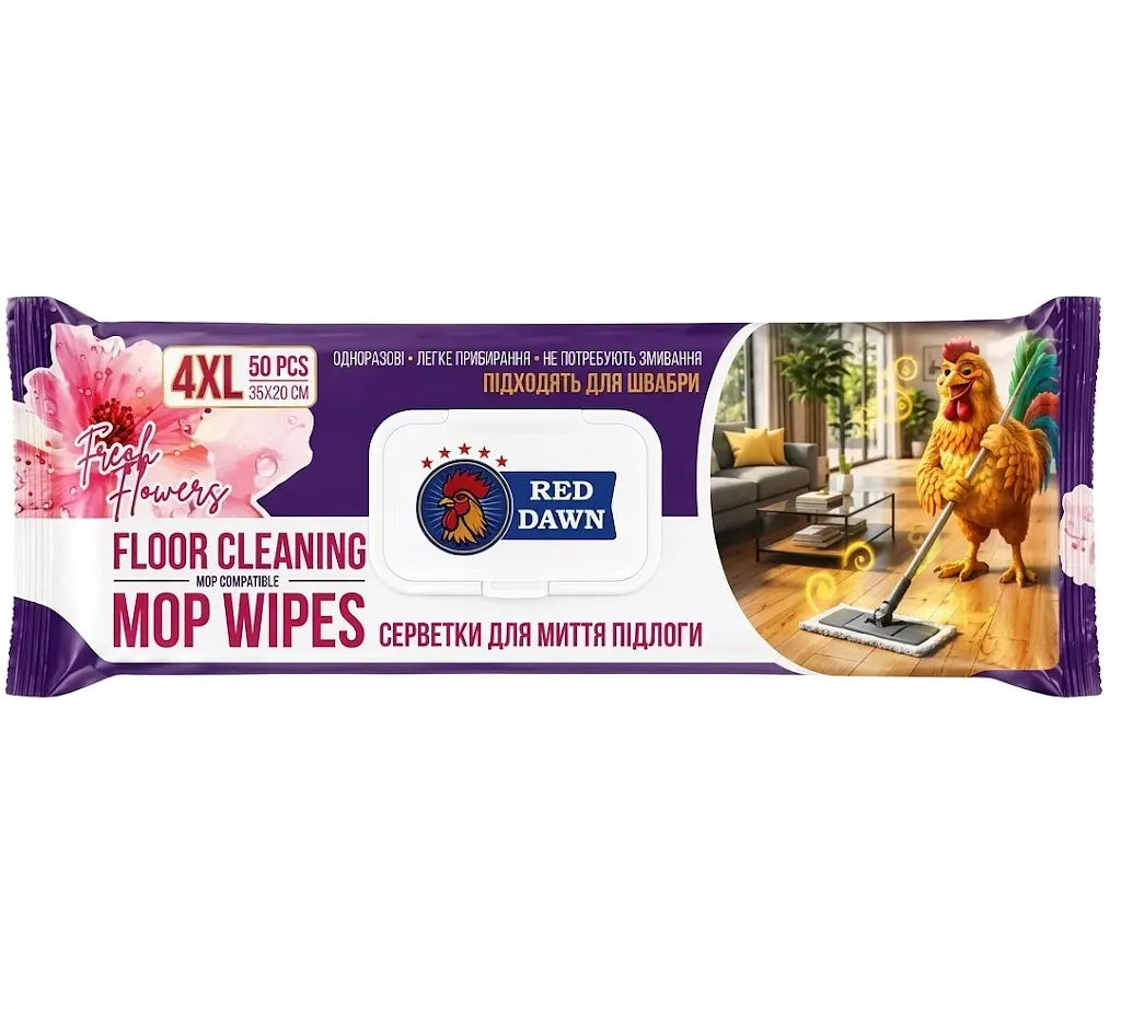 Вологі серветки для миття підлоги Red Dawn Fresh Flowers Mop Wipes 4XL (підходять для швабри), 50 шт.