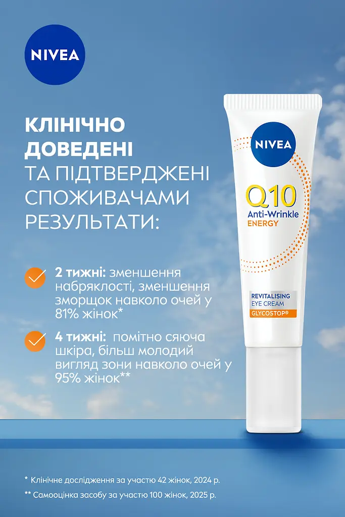 Крем для шкіри навколо очей відновлюючий NIVEA Q10 Energy проти зморщок з коензимом Q10 та вітаміном C 15 мл - фото 3