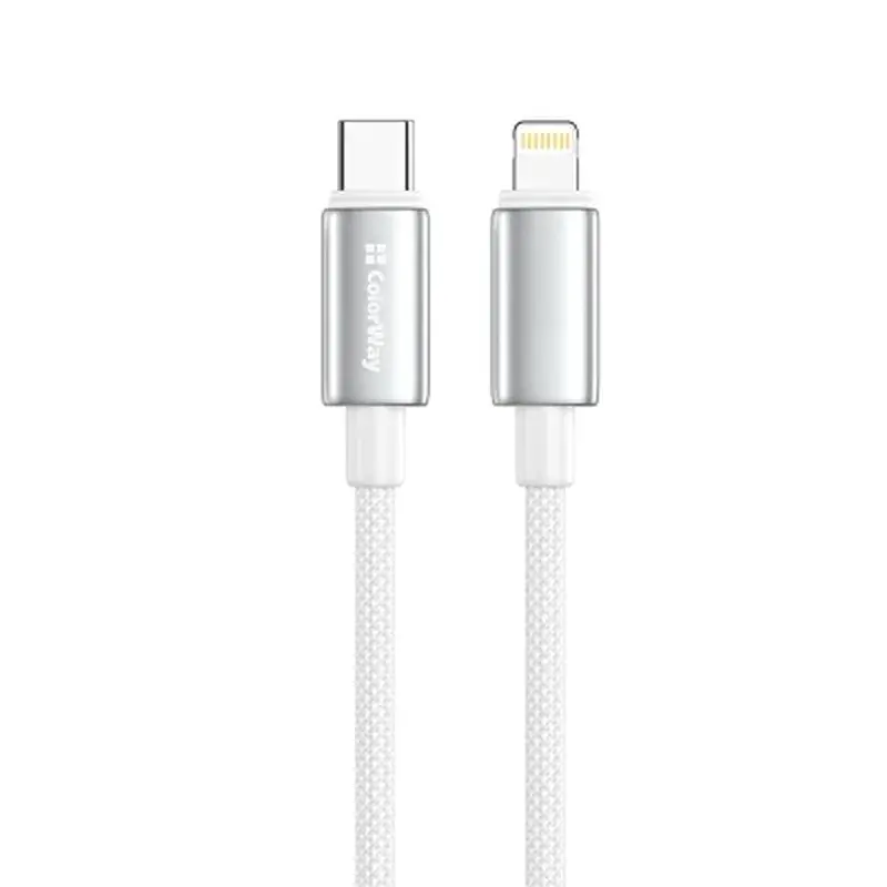 Дата кабель USB-C to Lightning 1.0m PD30W zinc alloy braided white ColorWay (CW-CBPDCL098-WT) - фото 3