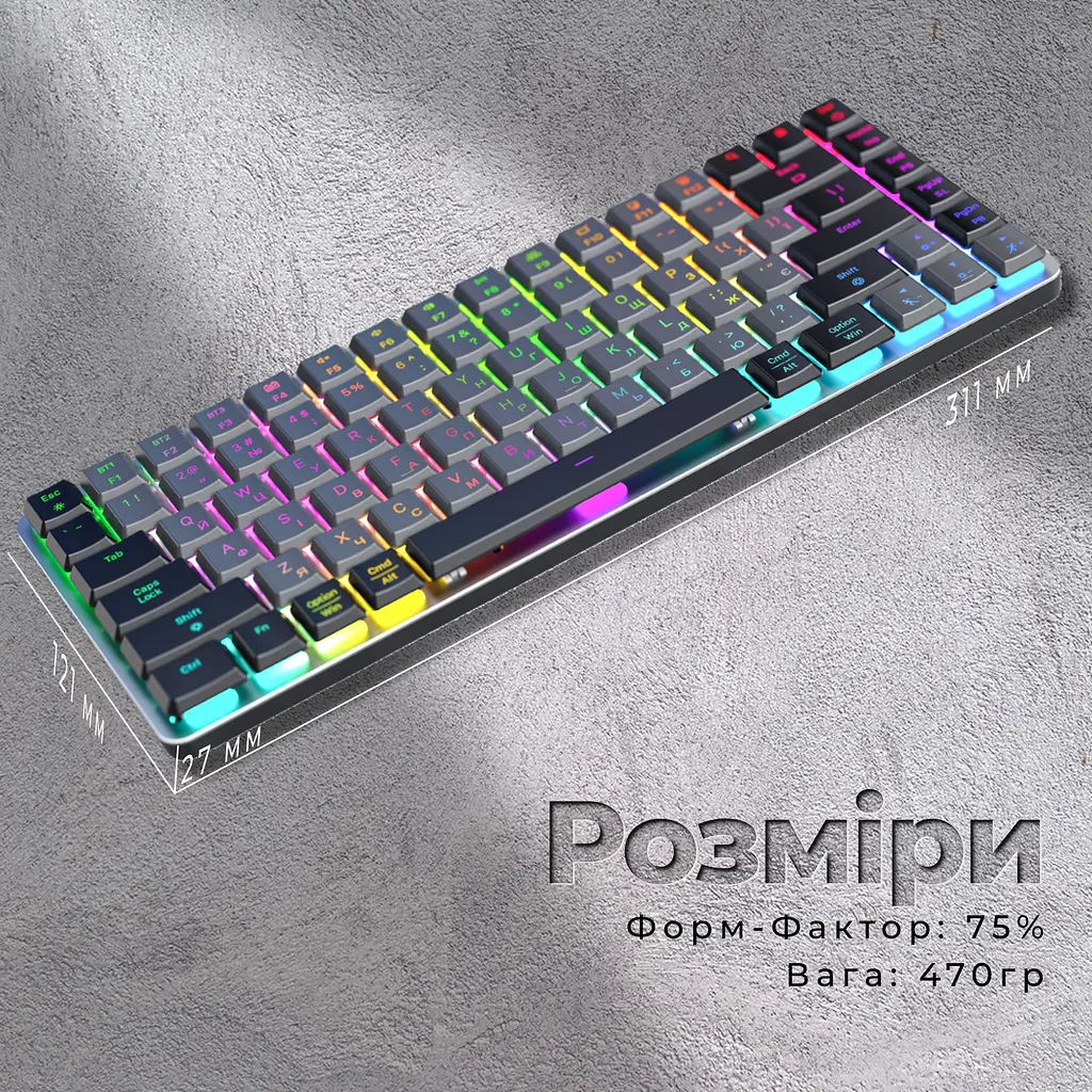 Клавиатура GamePro Red Swich Low Profile RGB Wireless Bluetooth USB Dark Gray беспроводная (MK230R) - фото 13