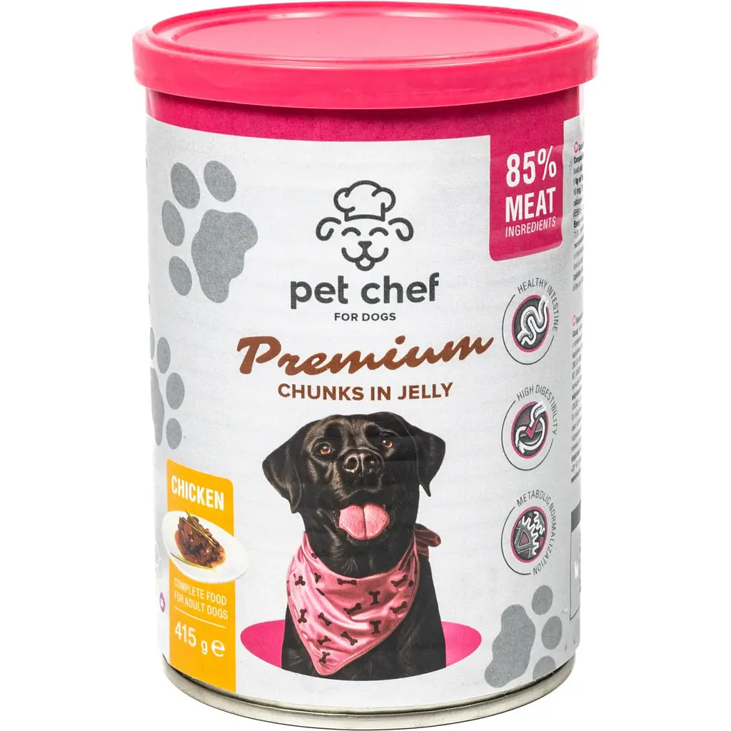 Влажный корм для взрослых собак Pet Chef Кусочки в желе с курицей 415 г duplication - фото 2