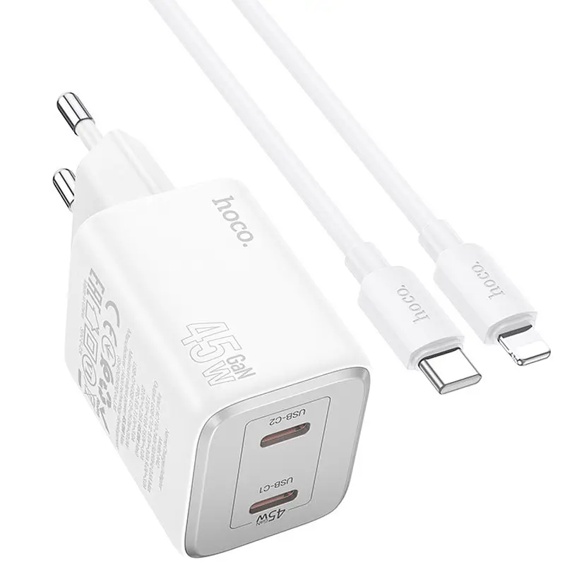 МЗП N42 Elogiado PD45W (2USB-C) + кабель Type-C to Lightning White Hoco teh0029641 - фото 2