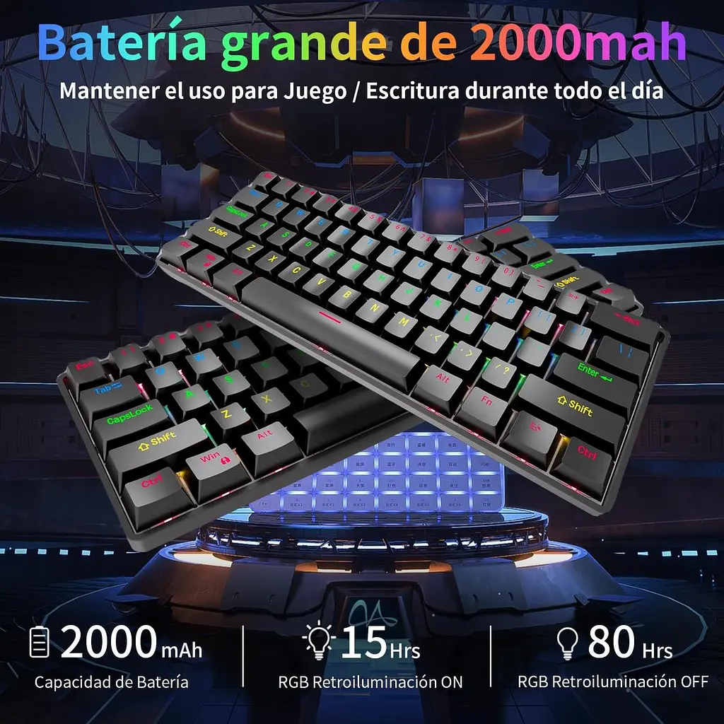 Механічна клавіатура BNFU, 61 багатокольорова RGB-клавіша зі світлодіодним підсвічуванням, міні-офісна клавіатура для Window - фото 5
