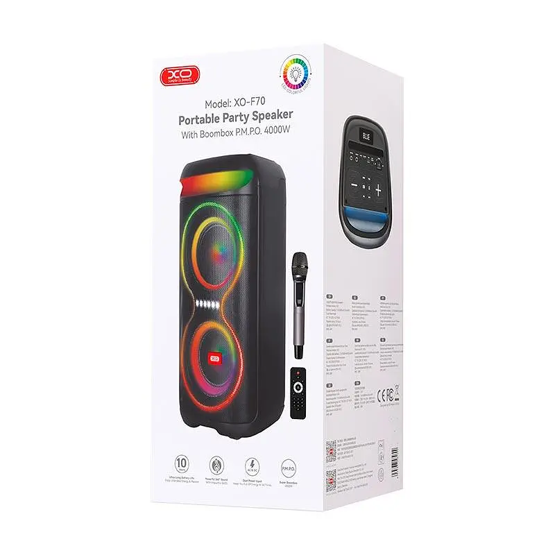 Акустика-караоке XO-F70 Large Portable Party Speaker 40W, BT5.0, USB/TF, 4-10h - фото 2