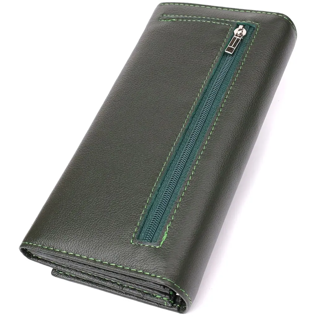 Горизонтальний гаманець у два складення з натуральної шкіри ST Leather 23067 зелений - фото 2