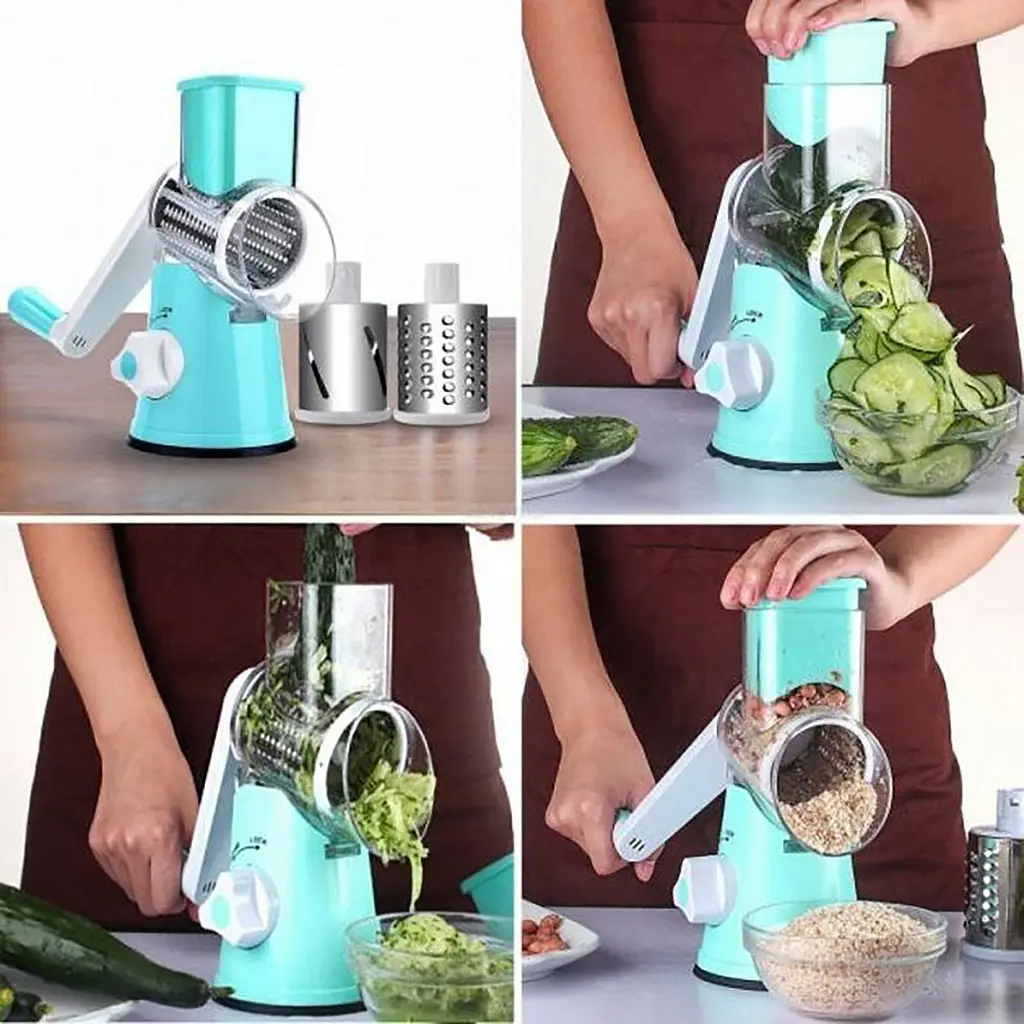 Універсальна ручна овочерізка подрібнювач терка мультислайсер, Kitchen Master Блакитний 85796 - фото 4