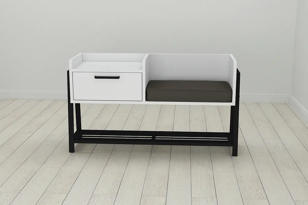 Банкетка с прикроватной тумбочкой Ferrum-decor Бланка 540x1000x320 металл Черный ДСП Белый 16 мм (FRD-103024) - фото 3