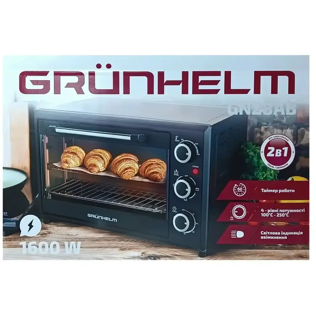 Печь электрическая Grunhelm GN28AВ 1600 Вт 28 л черная (136129) - фото 6