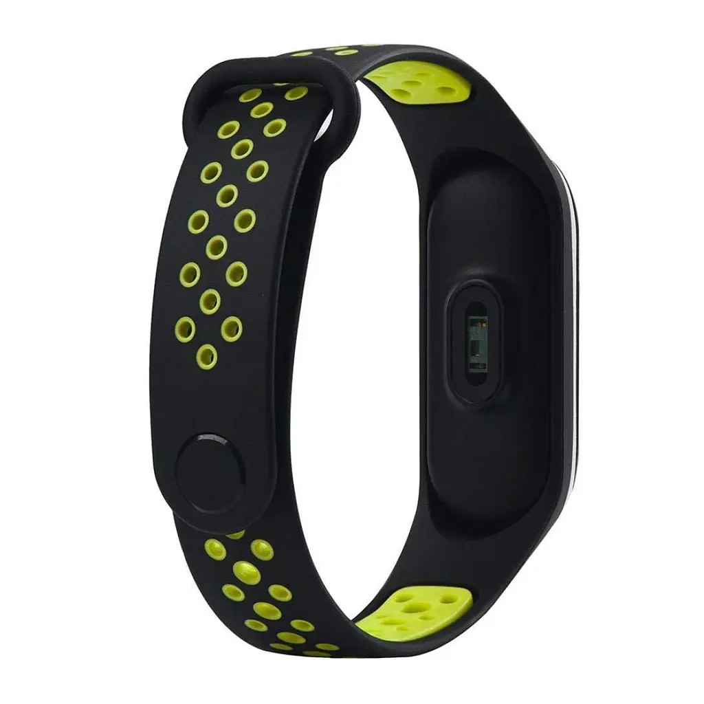 Ремінець для фітнес-браслета MiJobs для Xiaomi Mi Band 3 і 4 Nike Design чорний з лаймом - фото 2
