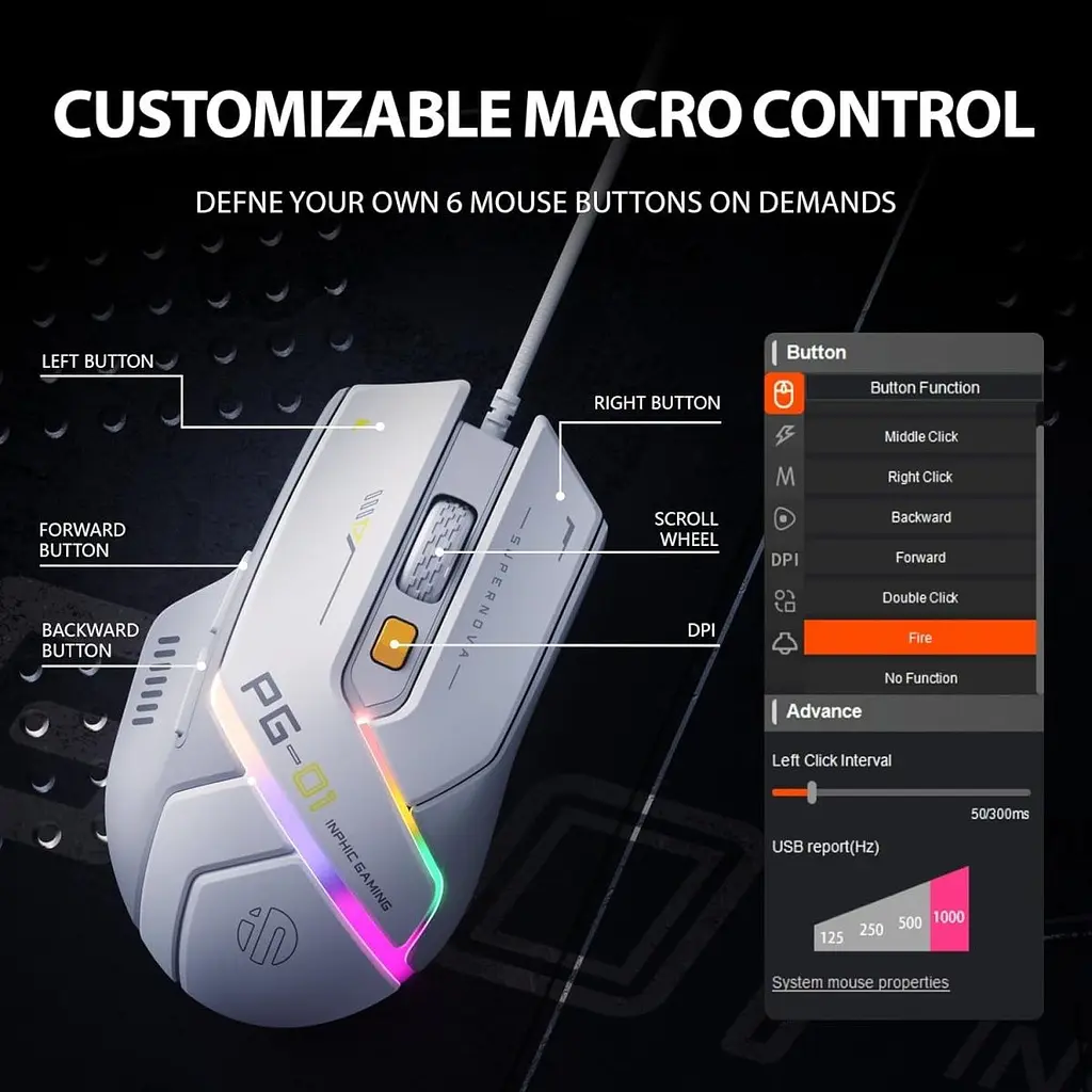 Миша Inphic PG1 Grey/White [171272] - фото 8