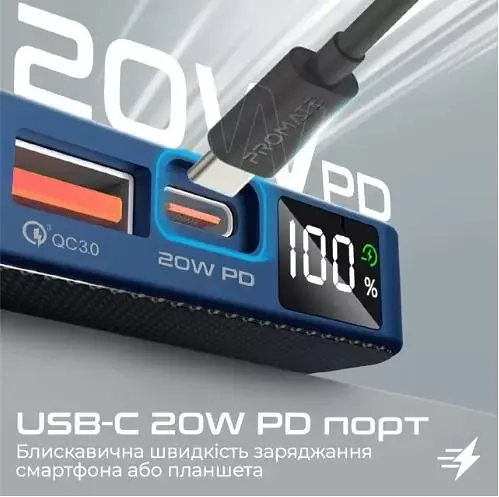 Повербанк Promate TransPack-5 5000 mAh 22.5W Blue (transpack-5.blue) - фото 2