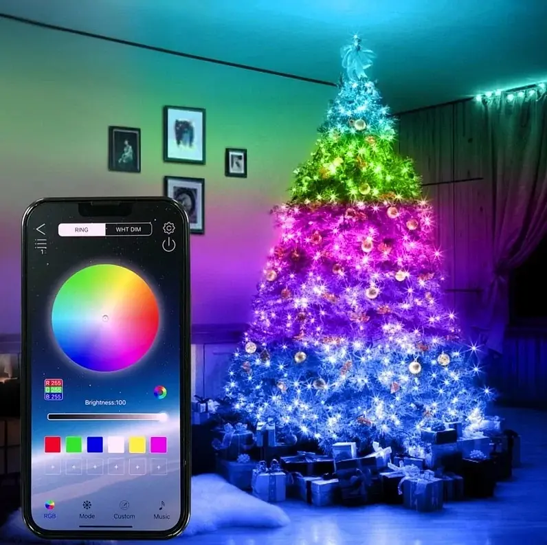 Світлодіодна стрічка RGB Led гірлянда Bluetooth керування з телефону на мідному дроті Крапля роси UKC 10 метрів - фото 5