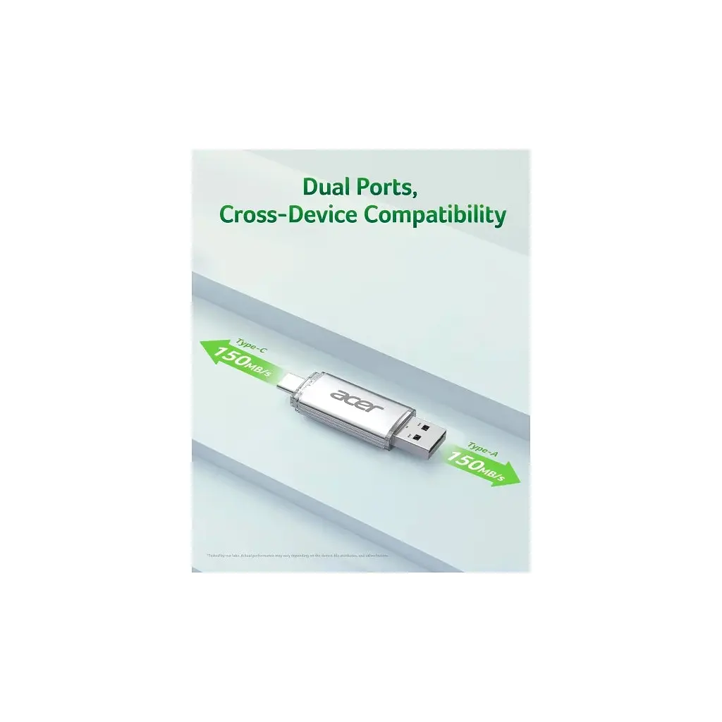 USB флеш накопичувач Acer 64GB UT300 USB-A/Type-C 3.2 Silver (BL.9BWWA.589) - фото 2