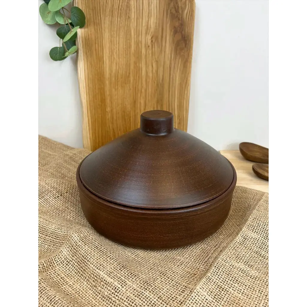 Сковорода 3 літри керамічна (глиняна) з кришкою гладка - фото 3